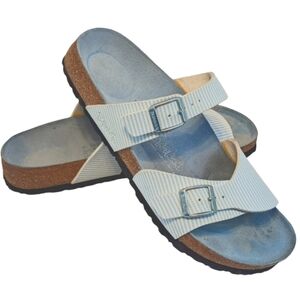 Birkenstock "Burki's" white with light blue stripes Sandals
